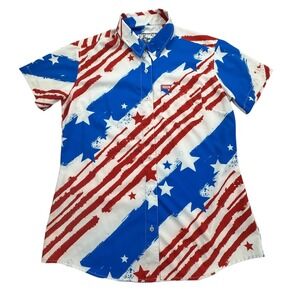 Dixxon Shirt Womens L Red White Blue Patriotic Stars Stripes American 4th July